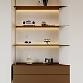 Modern Illuminated Shelving Unit With Decorative Sculptures Radio And Vase In Neutral Tones