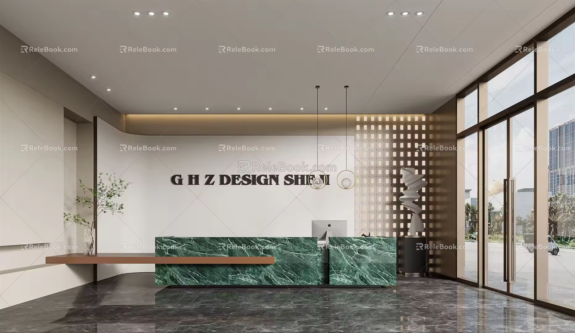 Modern Front Office Front Desk 3d model