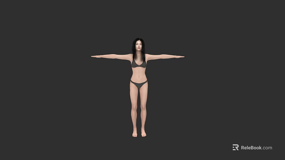 A Woman In Black Bikini Standing With Arms Outstretched Against Black Background 3d model 