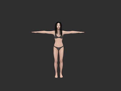 A Woman In Black Bikini Standing With Arms Outstretched Against Black Background 3d model