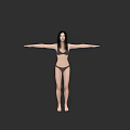 A Woman In Black Bikini Standing With Arms Outstretched Against Black Background