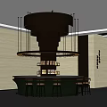 Luxury Sales Office Interior With Circular Bar Counter Hanging Chandelier And Stylish Bar Stools