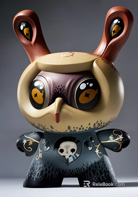 Artistic Fantasy Sculpture With Big Eyes Horns And Decorative Skull Patterns 3d model 