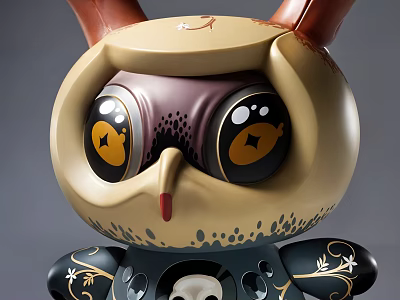 Artistic Fantasy Sculpture With Big Eyes Horns And Decorative Skull Patterns 3d model