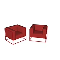 Modern Red Single Sofa With Metal Frame On Marble Floor Interior 3d model