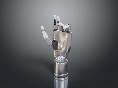 Advanced Robotic Arm With Silver Metallic Design Multiple Joints And Fingers On Cylindrical Base 3d model