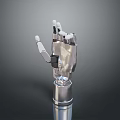 Advanced Robotic Arm With Silver Metallic Design Multiple Joints And Fingers On Cylindrical Base