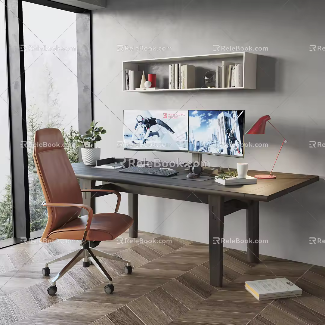 Modern Desk and Chair Computer Desk and Chair Combination Table Lamp Ornaments Ornaments Ornaments Combination Swivel Chair 3d model