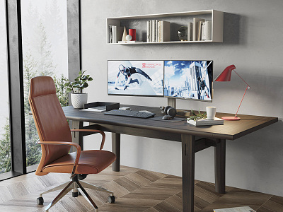 Modern Desk and Chair Computer Desk and Chair Combination Table Lamp Ornaments Combination Swivel Chair model