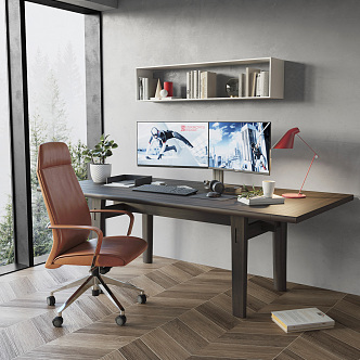 Modern Desk and Chair Computer Desk and Chair Combination Table Lamp Ornaments Combination Swivel Chair 3d model