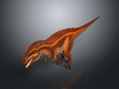 Realistic 3D Dinosaur Model With Brown And Orange Stripes In Standing Pose On Gray Background 3d model