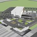 Modern Architectural Structure With Surrounding Trees And Open Green Garden Space