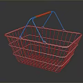Sturdy Metal Wire Shopping Basket With Red Handle For Daily Grocery Use