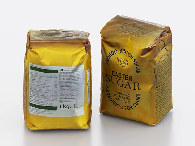 Premium Caster Sugar 1kg Yellow Packaging Ideal For Baking And Daily Kitchen Use 3d model