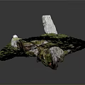 Wooden Stone Sculpture With Green Glossy Base And Textured Surface Art Piece