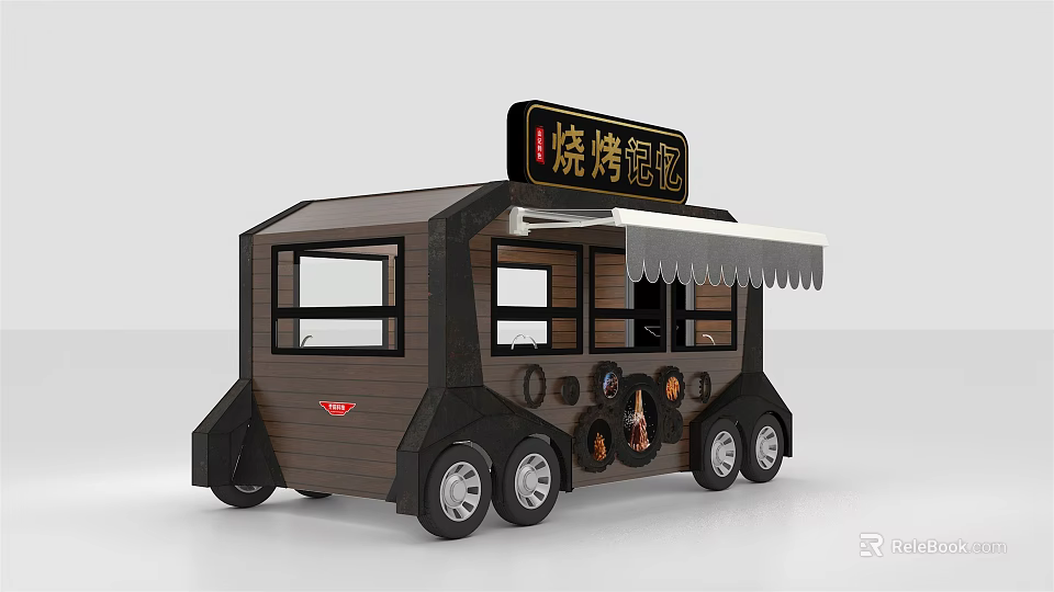 Mobile Barbecue Food Cart With Selling Windows Awning And Decorative Elements 3d model 