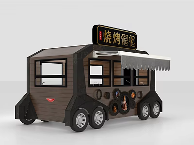 Mobile Barbecue Food Cart With Selling Windows Awning And Decorative Elements 3d model