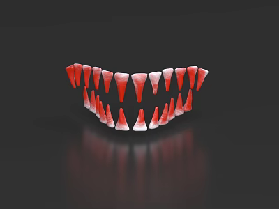 Red Dental Teeth Model Arranged in Arched Shape With White Base and Black Background 3d model