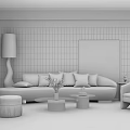 Modern Sofa And Coffee Table Set With Decorative Pillows Abstract Art And Accent Chair