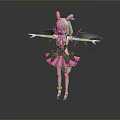 3D Anime Character With Pink Horns Black Wings And Demon Inspired Outfit