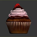Delicious Cupcake With Pink Swirl Frosting Chocolate Drizzle And Red Berry Topping