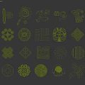 Golden Various Geometric Animal Decorative Patterns With Gears Birds Spirals And Diamonds