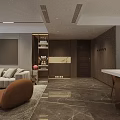Modern Living Dining Room Interior With Spacious Sofa Coffee Table TV Wall And Dining Set