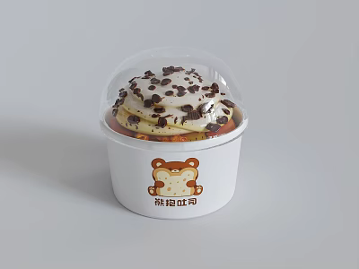 Delicious Cupcake With Cream Topping Chocolate Chips And Bear Pattern On White Paper Cup 3d model