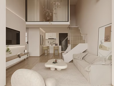 Modern Duplex Apartment With Living Room Sofa Coffee Table And Chandelier 3d model