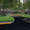 Serene Courtyard Garden With Lush Trees Water Feature And Modern Seating Area