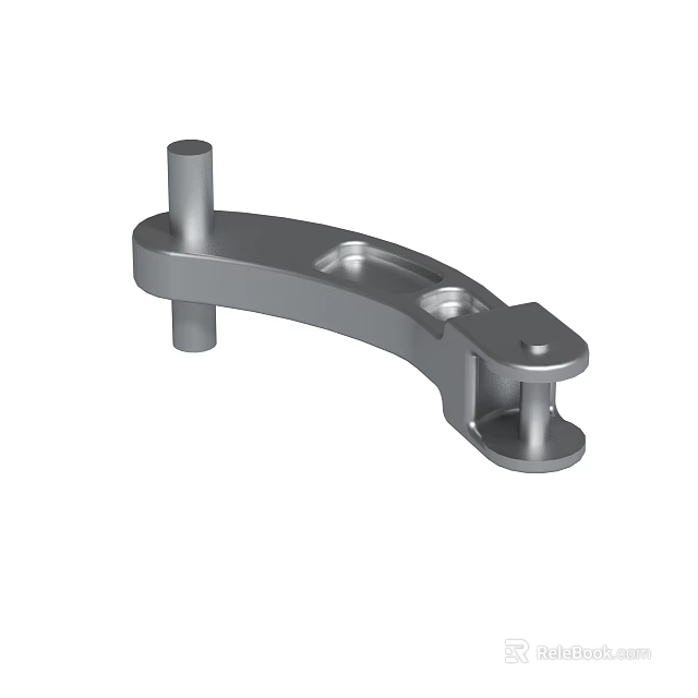 Silver Metal Mechanical Component With Curved Structure And Mounting Holes 3d model