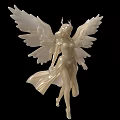 White Angelic Decorative Ornament Set With Flowing Robe And Intricate Wings For Home Decor