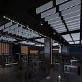 Modern Bar Interior With Stylish Lighting Counter Seating And Digital Screens 3d model