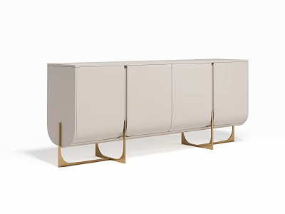 Light Beige Modern Console Cabinet with Golden Metal Legs and Smooth Surface Design 3d model