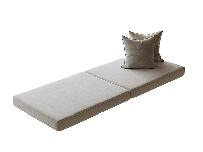 Beige Padded Bay Window Bench With Soft Throw Pillows And Simple Design 3d model