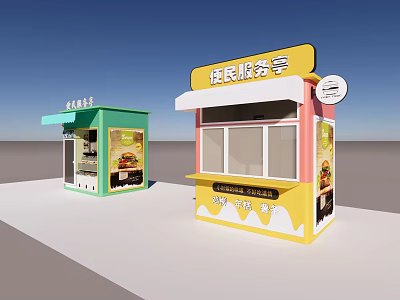 Convenience Service Kiosk and Green Snack Kiosk with Colorful Exterior Design 3d model