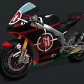 Black Sport Motorcycle with Red White Accents Number 51 Gold Forks Green Stripes Black Seat