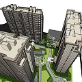 Residential Garden Landscape With Modern High-rise Buildings Green Plants And Entrance Design