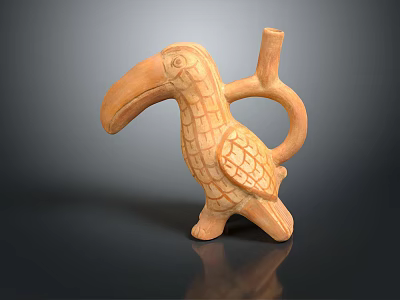Artistic Toucan Wooden Sculpture With Intricate Carved Feather Patterns Perched On Branch 3d model
