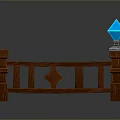 Scenery With Wooden Railing Square Pillars Diamond Shaped Decorations And Blue Lamp