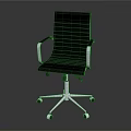 Black Leather Office Chair With Striped Backrest Armrests And Silver Metal Base Wheels