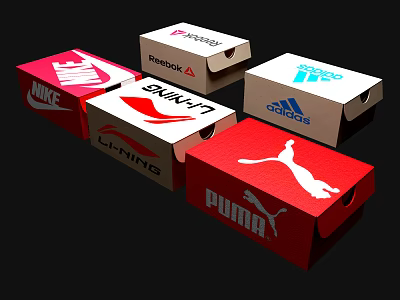 Sports Brand Daily Necessities Boxes With Nike Reebok Lining Puma Adidas Logos 3d model
