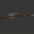 Rifle With Wooden Stock And Scope On Gray Background With Reflective Surface