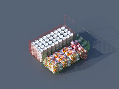 Refrigerator Freezer Storage With Metal Wire Baskets Holding White Canned Drinks And Colorful Packaged Items 3d model