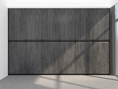 Modern Dark Gray Wooden Wardrobe With Sliding Doors And Hanging Rods In Natural Light 3d model