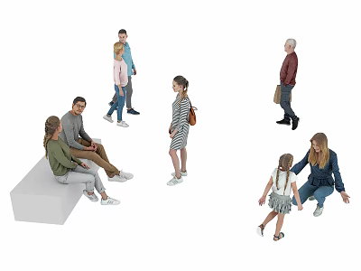 Diverse Group of People Standing Sitting and Interacting in Casual Gathering Space 3d model