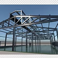 Industrial Workshop With Steel Structure Frame Glass Walls And Vintage Car On Green Floor