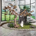 White Spiral Staircase With Large Windows Lawn View And Indoor Green Plants