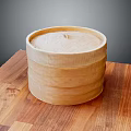 Traditional Natural Bamboo Steamer Kitchenware Placed On Wooden Tabletop For Home Cooking