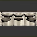 Elegant Classic Three Seater Sofa With Striped Fabric And Brown Trimmed Cushions